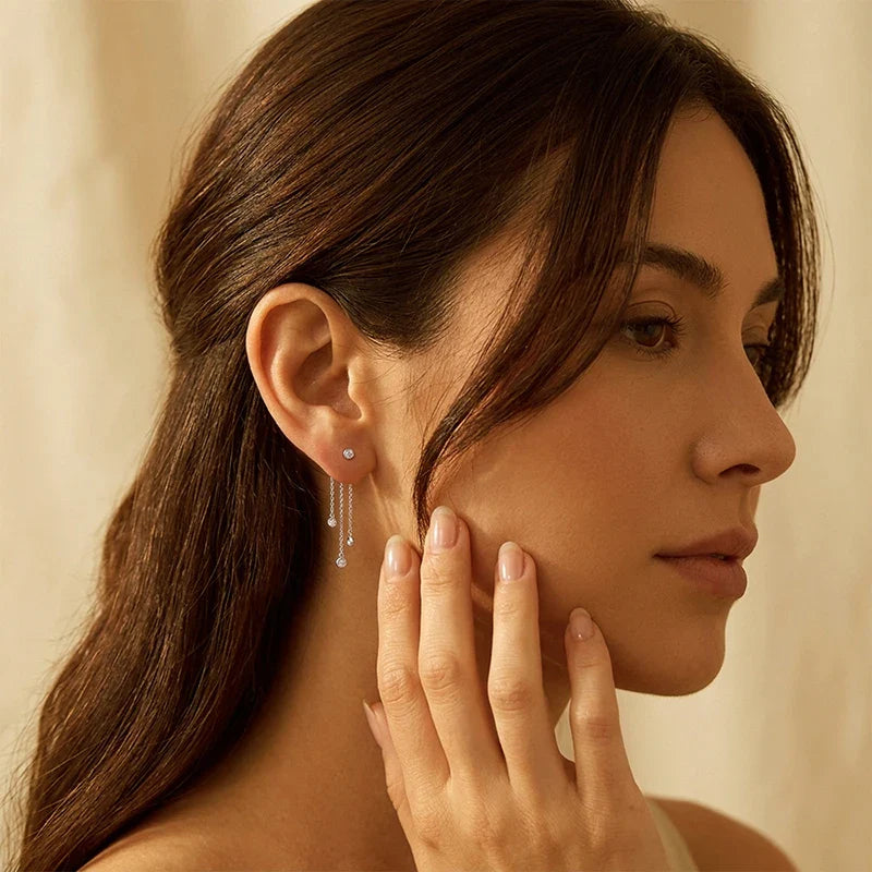 New 3mm 2 Ways To Wear  Moissanite Bubble Tassel Drop Earrings for Women Wedding Engagement Jewelry S925 Sterling Silver