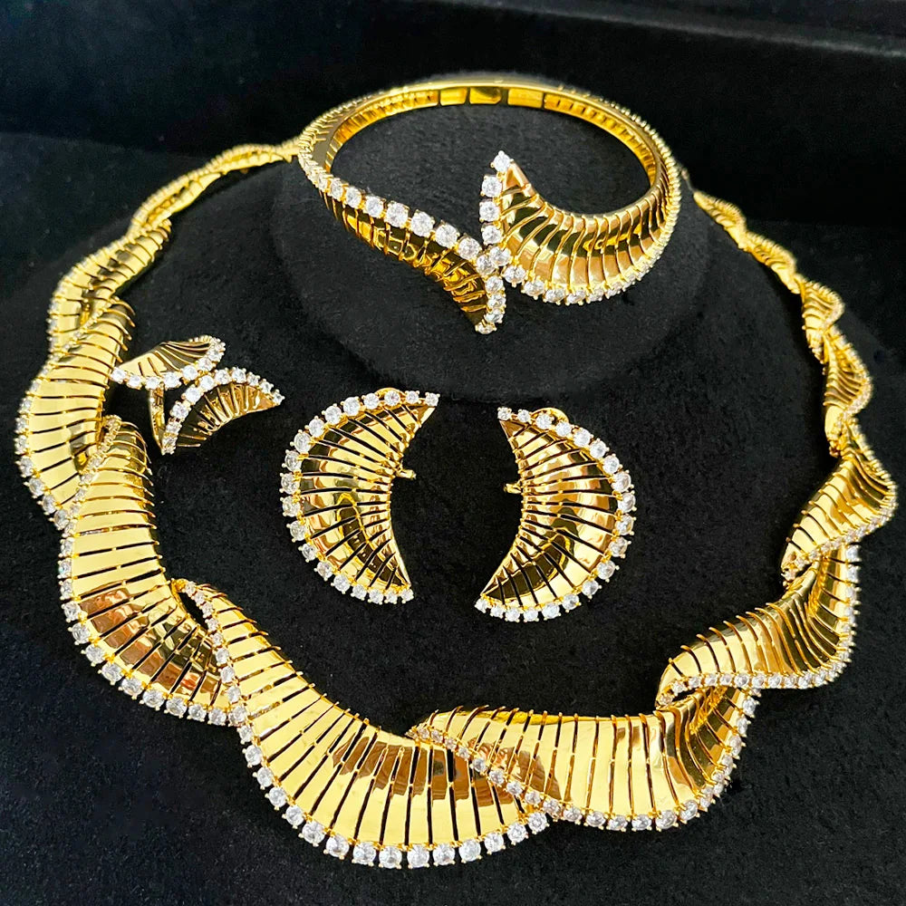 Famous Brand 4PCS Green CZ Luxury African Jewelry Set For Women Wedding Party Zircon Crystal Dubai Bridal Jewelry Set Gift