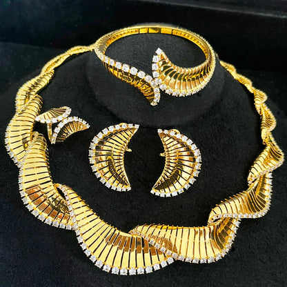Famous Brand 4PCS Green CZ Luxury African Jewelry Set For Women Wedding Party Zircon Crystal Dubai Bridal Jewelry Set Gift