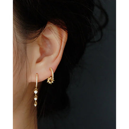 925 Sterling Silver Earring Zircon Sun Flower Ear Ring Geometric Style Water Drop Ear Bone Cute Temperament Woman Girl Ear Jewel