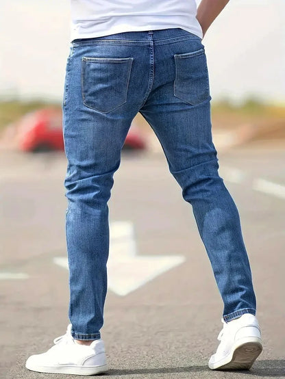 Calça Jeans Masculina Skinny Destroyed Primavera 2026 Lavagem Vintage Elástica Biker com Buracos Casual Ajuste Justo Streetwear Jeans Lápis Jogger