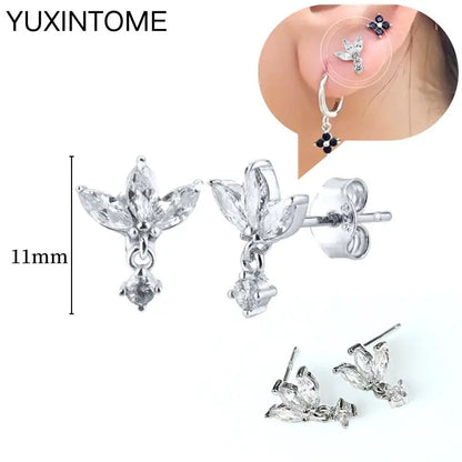 925 Sterling Silver Ear Needle Fashion Hoop Earrings White Crystal Luxury Women's Silver Earrings Wedding Women's Jewelry Gift
