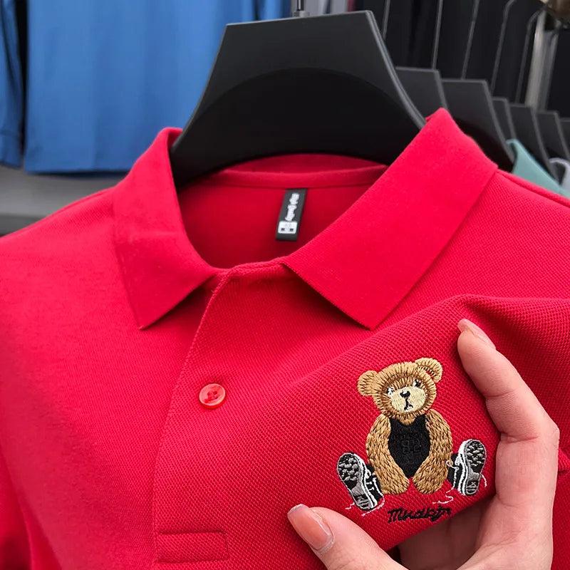 100% Cotton Luxury Quality Men's Polo Shirt Autumn Bear Exquisite Embroidery Long Sleeve T-shirt Trend Fashion Golf Menswear Top