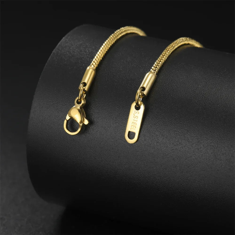 Round Snake Chain Necklace for Women Men Stainless Steel Link Chain 0.9mm 1.2mm 2mm Chains Choker Fashion Jewelry Gifts