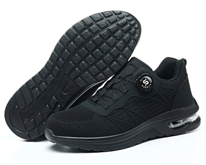 Men's Safety Shoes Steel Toe Anti- Crush Puncture Resistant Kevlar Pure Black Button Air Cushion Lightweight Work Shoes