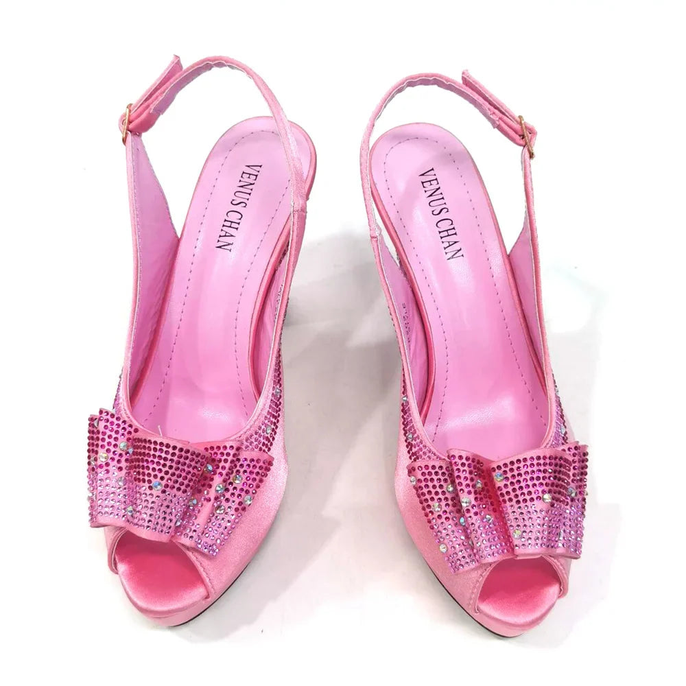 Shoes Matching Bag With Applique Mature African Ladies Super High Heels Sandals for Party Fashionable Italian Women