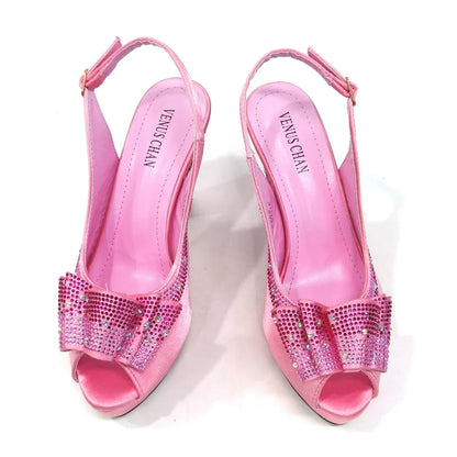 Shoes Matching Bag With Applique Mature African Ladies Super High Heels Sandals for Party Fashionable Italian Women
