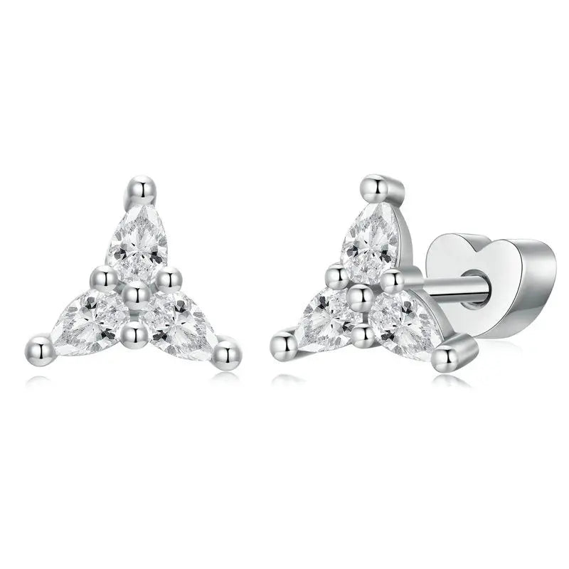 925 Sterling Silver Animals Cute Paws Rainbow Stud Earrings For Women Heart Oval Flower Zircon Crab Ear Studs Jewelry Gift