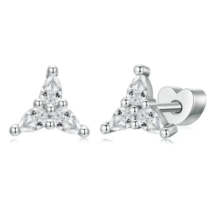 925 Sterling Silver Animals Cute Paws Rainbow Stud Earrings For Women Heart Oval Flower Zircon Crab Ear Studs Jewelry Gift