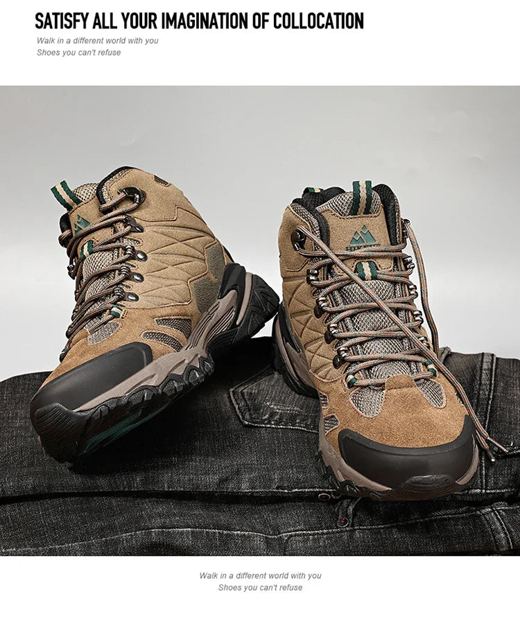Winter Boot Men Outdoor Hiking Boots Suede High Top Leather Outdoor Trekking Sneakers Mens Mountain Tactical Boots