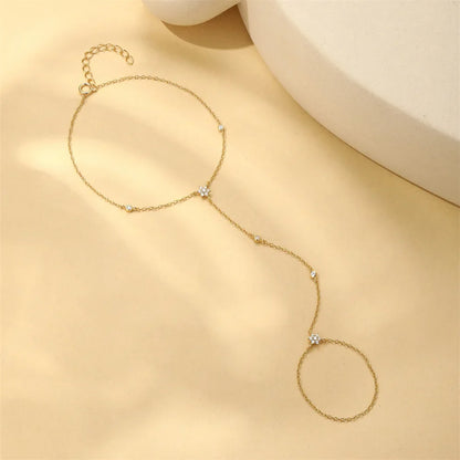 Dainty 5A Zircon Finger Ring Chain Bracelets Flower High Carbon Bracelet for Women Girl Adjustable s925 Silver Jewelry Gift