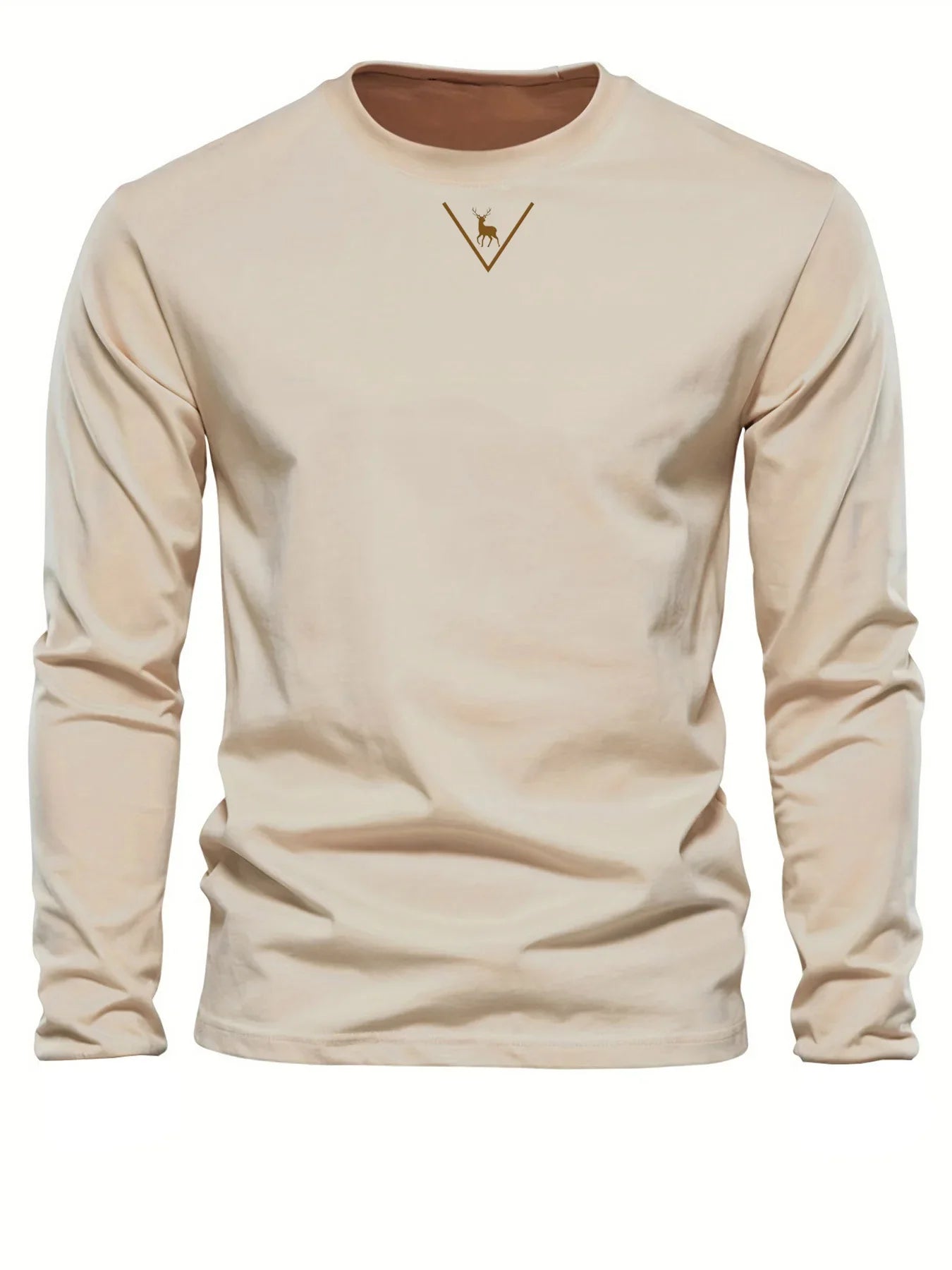 Fashionable California Pattern Print Men's 100% Cotton Loose and Comfortable Sports and Leisure Round Neck Long Sleeve T-shirt