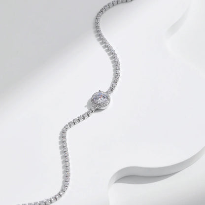 925 Sterling Silver Sparkling Halo Clear Cubic Zirconia Tennis Bracelets Luxury Wedding Engagement Fine Jewelry For Women