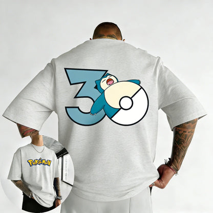 30th Anniversary Snorlax Printed T-shirt Summer Men's and Women's Trendy Large Loose Casual Y2K Short Sleeve Top