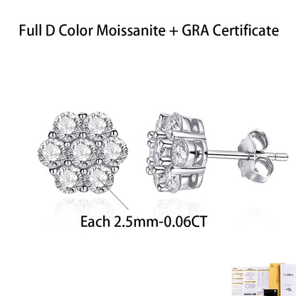 2.5/3MM D color Moissanite Flower Stud Earrings For Women S925 Silver Sparkling Lab Diamond Earrings Wedding Fine Jewelry