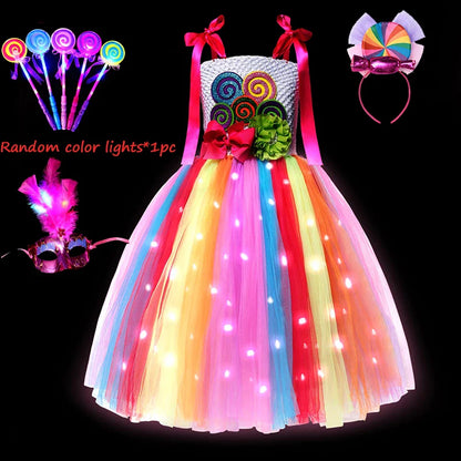 Purim 2026 Girls Disguise Candy Dress Children Colorful Dress Carnival Birthday Party Gift for Girls Lollipop Cosplay Costume