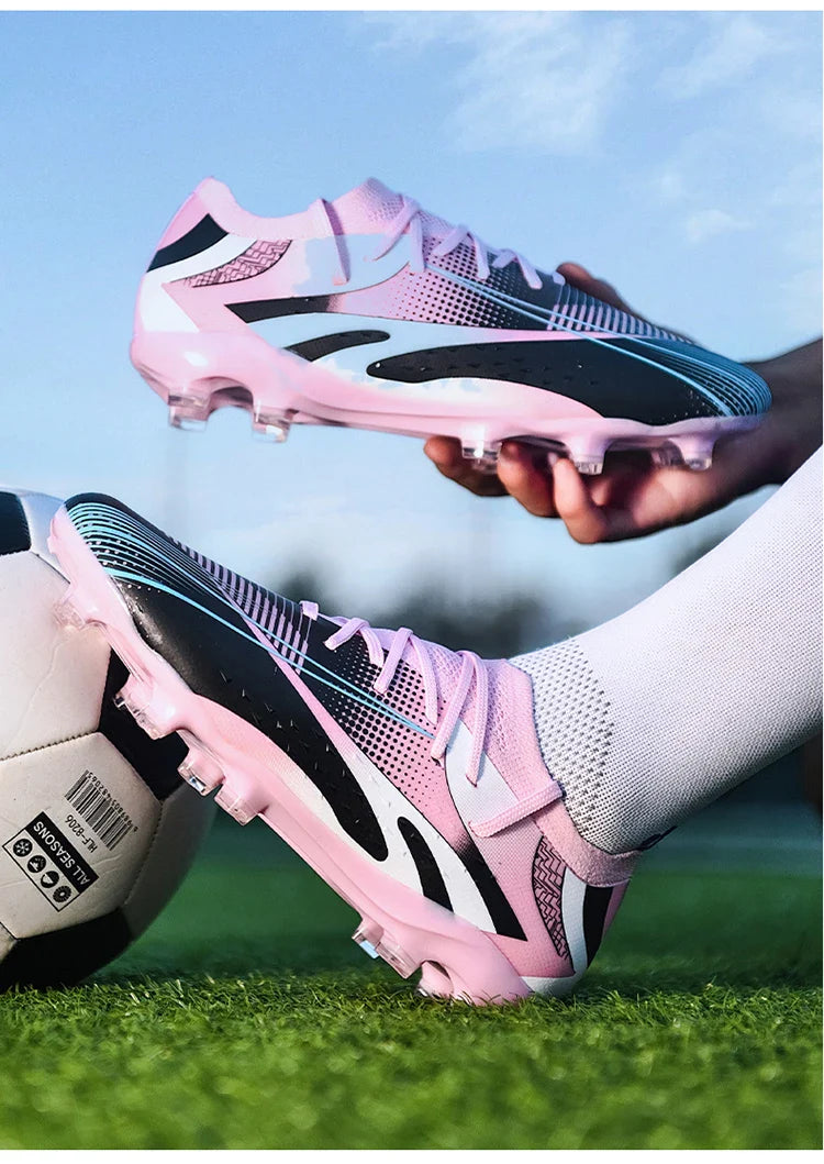 Professional Long Spikes Football Field Cleats Men Women Trend Pink Soccer Shoes Society Man Trainers Futsal Sneakers Size 33-46