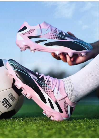 Professional Long Spikes Football Field Cleats Men Women Trend Pink Soccer Shoes Society Man Trainers Futsal Sneakers Size 33-46
