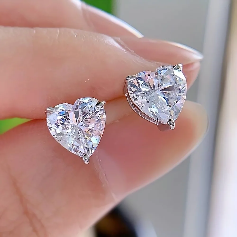 Heart Shape Moissanite Stud Earrings for Women Men 1/2/4carat  Certified Lab Diamond Ear Studs S925 Silver Plated 18k Gold