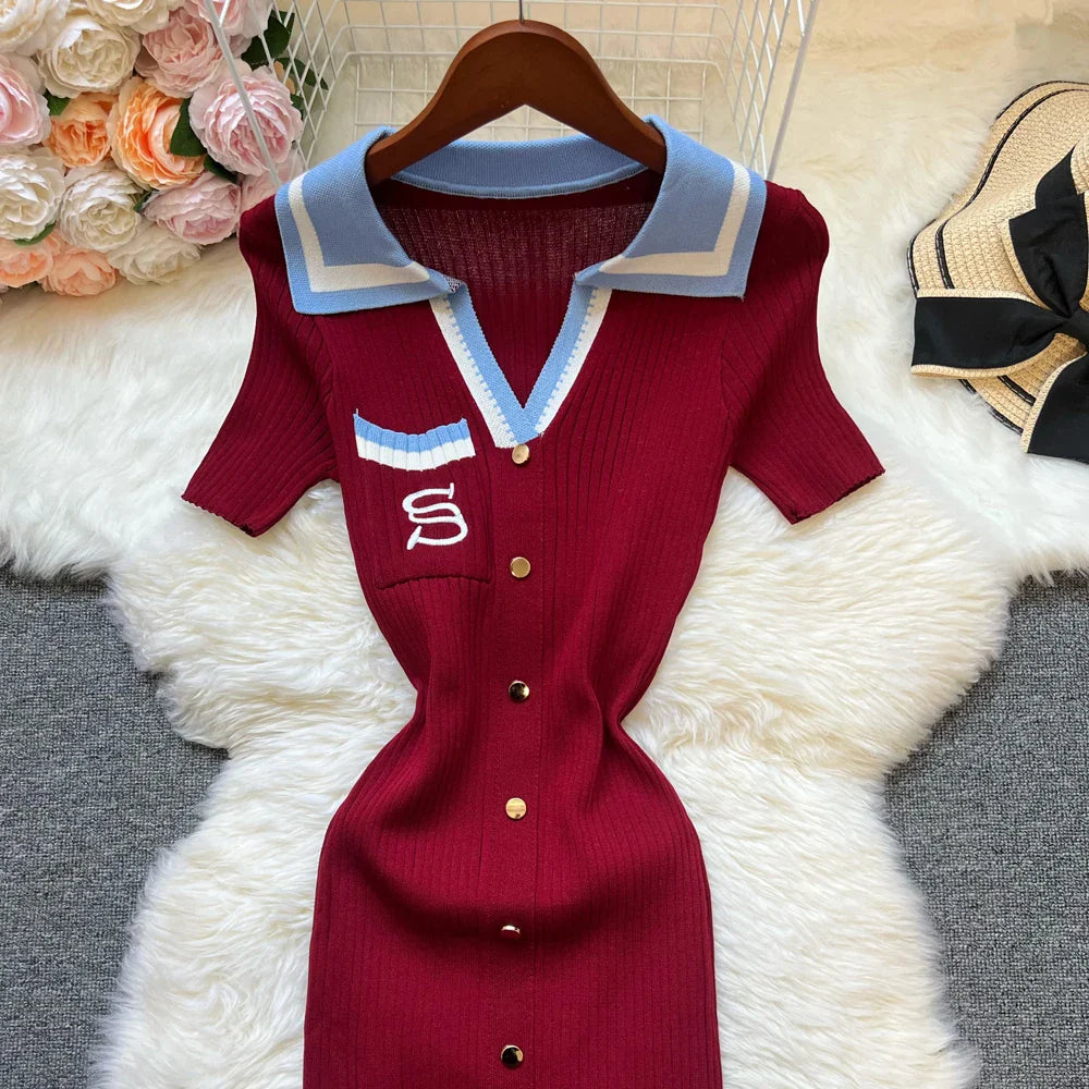 Fashion Summer Knitted Dress Women 2025 New Y2K Embroidery Long Bodycon Sweater Dress Streetwear Lady Vestidos