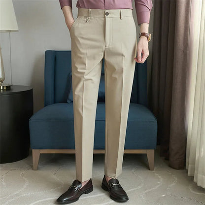 Spring Summer Korean Style Suit Pants Men Solid Color Slim Fit Smart Casual Suit Trousers Mens Youthful Vitality Full Length
