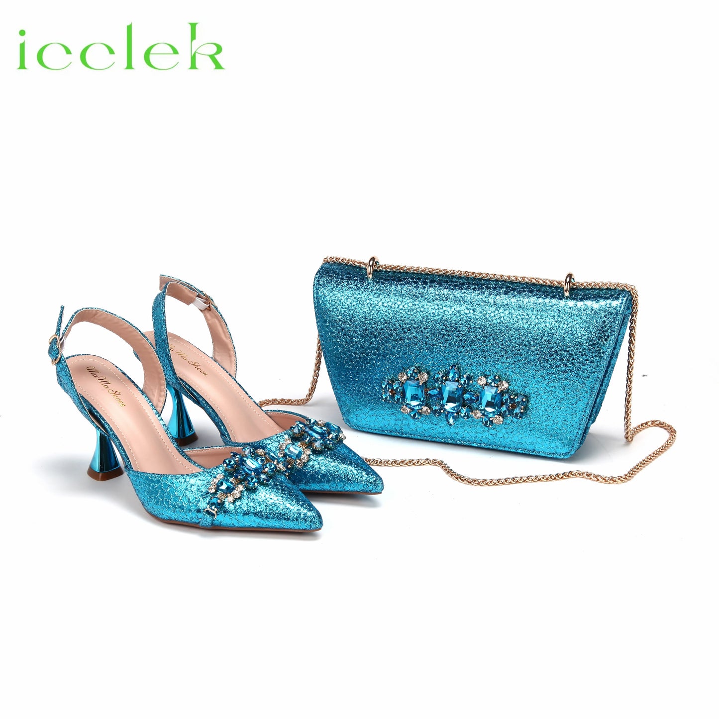 Sky Blue New Shoes and Bags Matching Set Nigerian Women Heels for Women Party Italian Design Wedding INS Design
