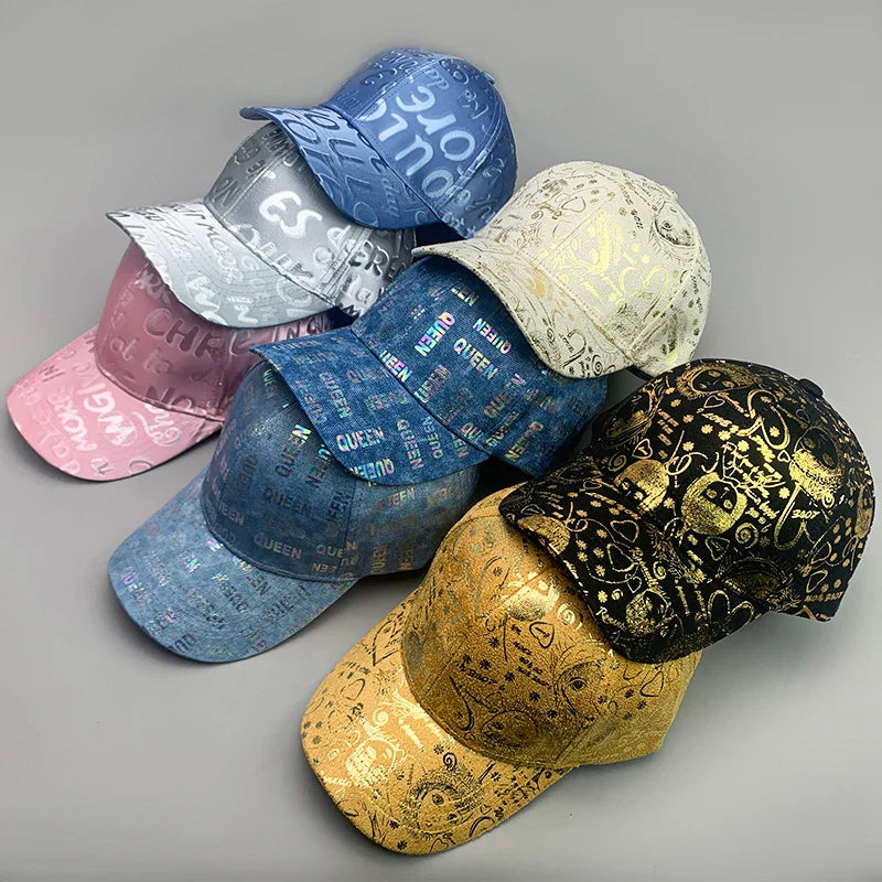 New Kpop Shiny Reflective Graffiti Letter Men Women Baseball Hats Cotton Comfortable Street Tie-dyed Fashion Sport Hip Hop Caps