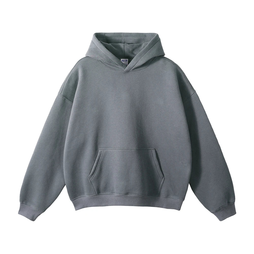 Thick 350gsm Fleece Hooded Hoodies For Men Unisex Winter Oversized Loose Basic Solid Sweatshirts Pullovers Coats HY0631