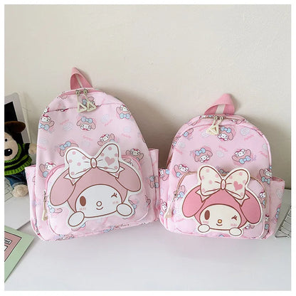 Anime Cartoon Kuromi Melody Cinnamoroll Backpack Boys Girls Cartoon Hello Kitty Kawaii Canvas Fashion Children's Schoolbag