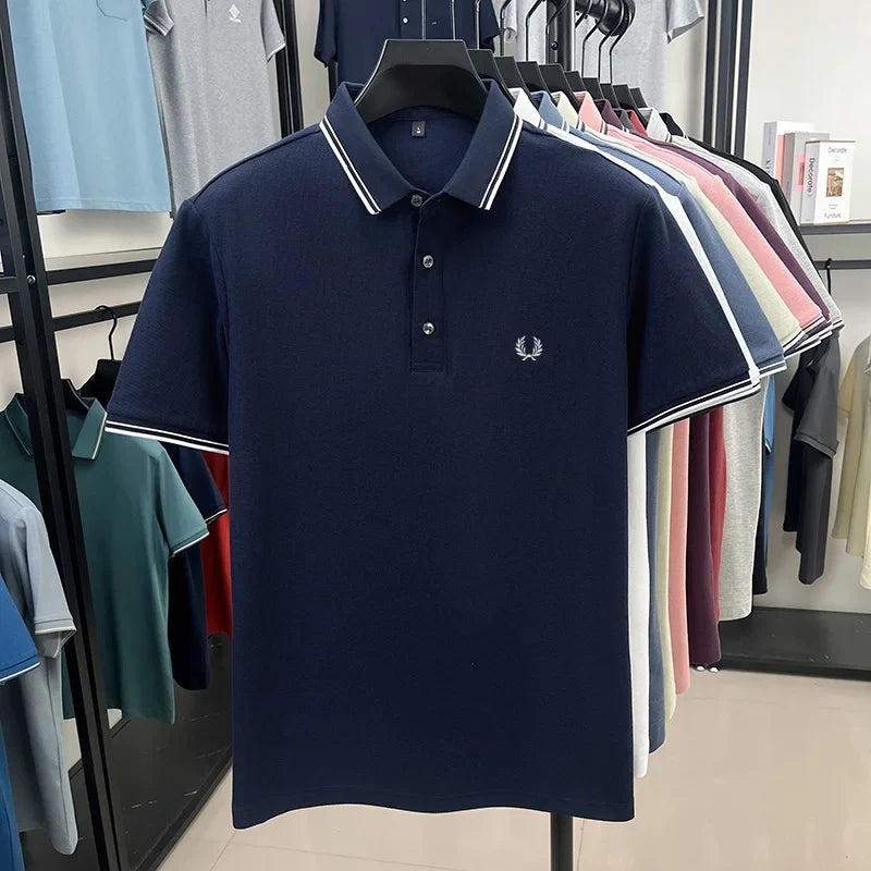 100% pure cotton embroidered new men's casual short sleeved polo shirt, fashionable, breathable, comfortable and versatile top