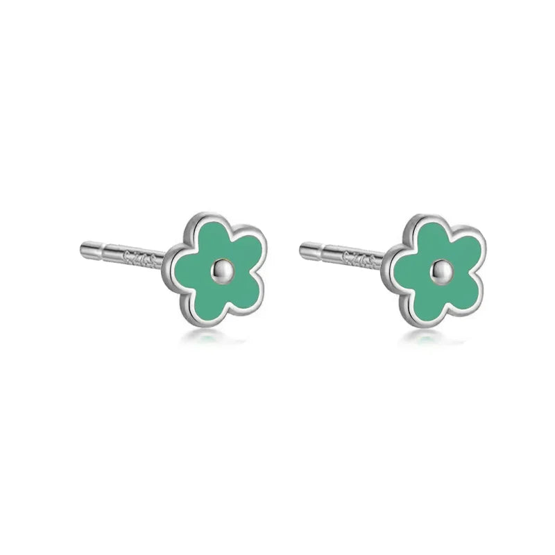 925 Sterling Silver Romantic White Enamel Flower Screw Bead Stud Earrings for Women Fashion Simple Piercing Jewelry Gift