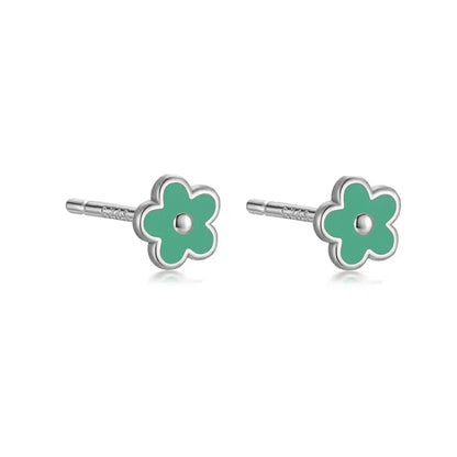 925 Sterling Silver Romantic White Enamel Flower Screw Bead Stud Earrings for Women Fashion Simple Piercing Jewelry Gift