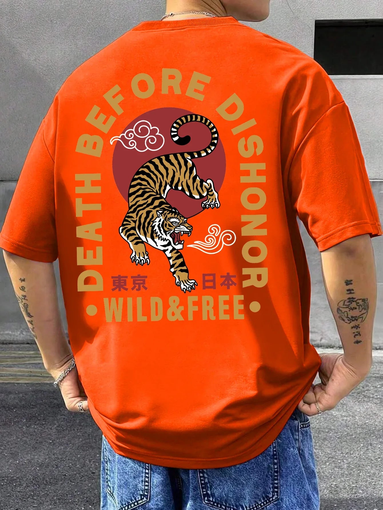 Tiger Letter Print Casual Commute 
 Mans Tshirt Fitting Breathable Tee Shirt Leisure Comfort Tee Clothing Round Neck Tops
