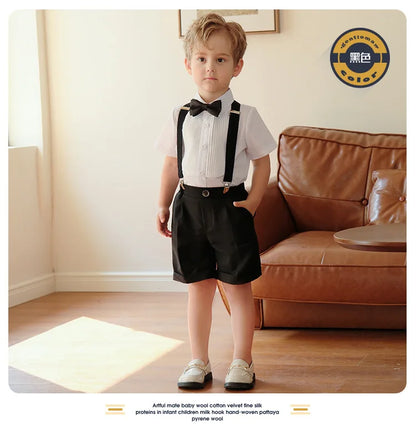 Summer Children Boys Suits For Wedding Formal Kids Children Boys Strap Suit Set Elegant Kids Boys Wedding Birthday Party Costume