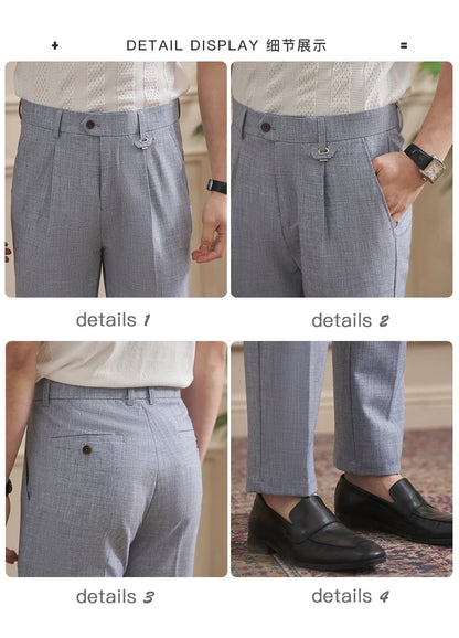 Men's High-Quality Woven Suit Trousers Slim Fit Formal Trousers, Classic Solid Color Trousers
