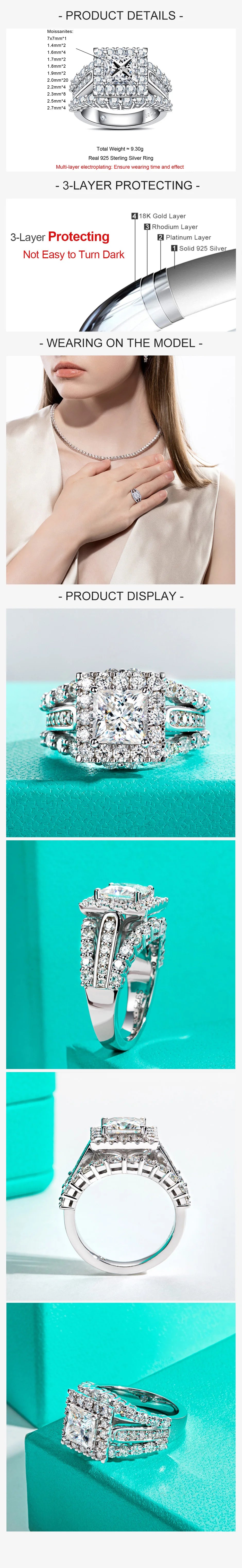 Princess Cut Moissanite Engagement Ring 3.884cttw D Color 925 Sterling Silver Luxurious Women's Jewelry Birthday gifts