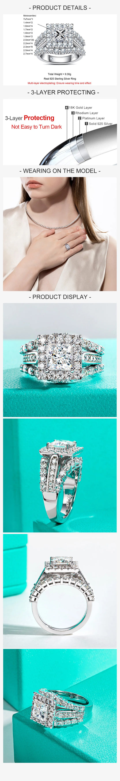 Princess Cut Moissanite Engagement Ring 3.884cttw D Color 925 Sterling Silver Luxurious Women's Jewelry Birthday gifts