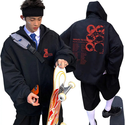 Korean Band Wave To Earth Print Zipper Hoodie Men's Casual Oversized Zip Up Jacket Men Women Hip Hop Fashion Y2k Zip Up Hoodies