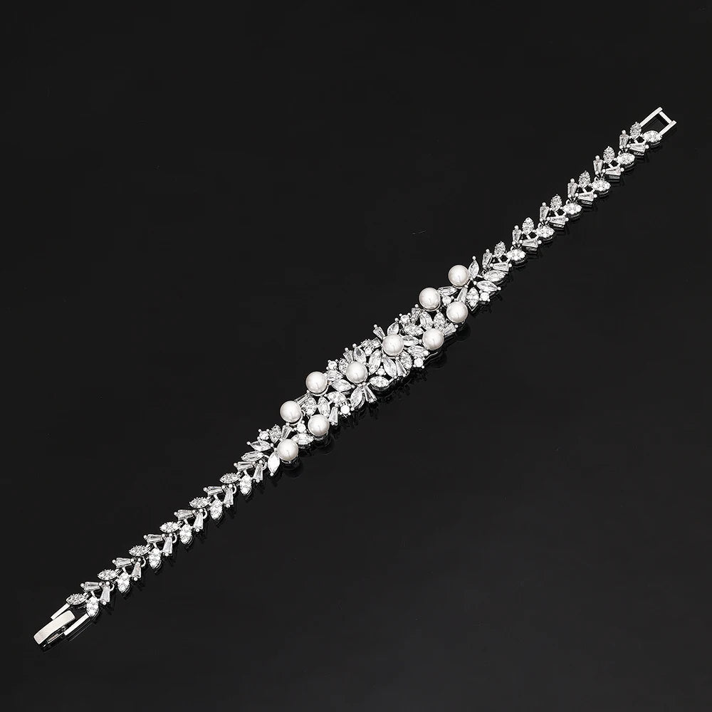High Quality Zirconia Pearls 4pcs Jewellery Necklace Set Prom Wedding Jewelry Set Bridal Party Accessories