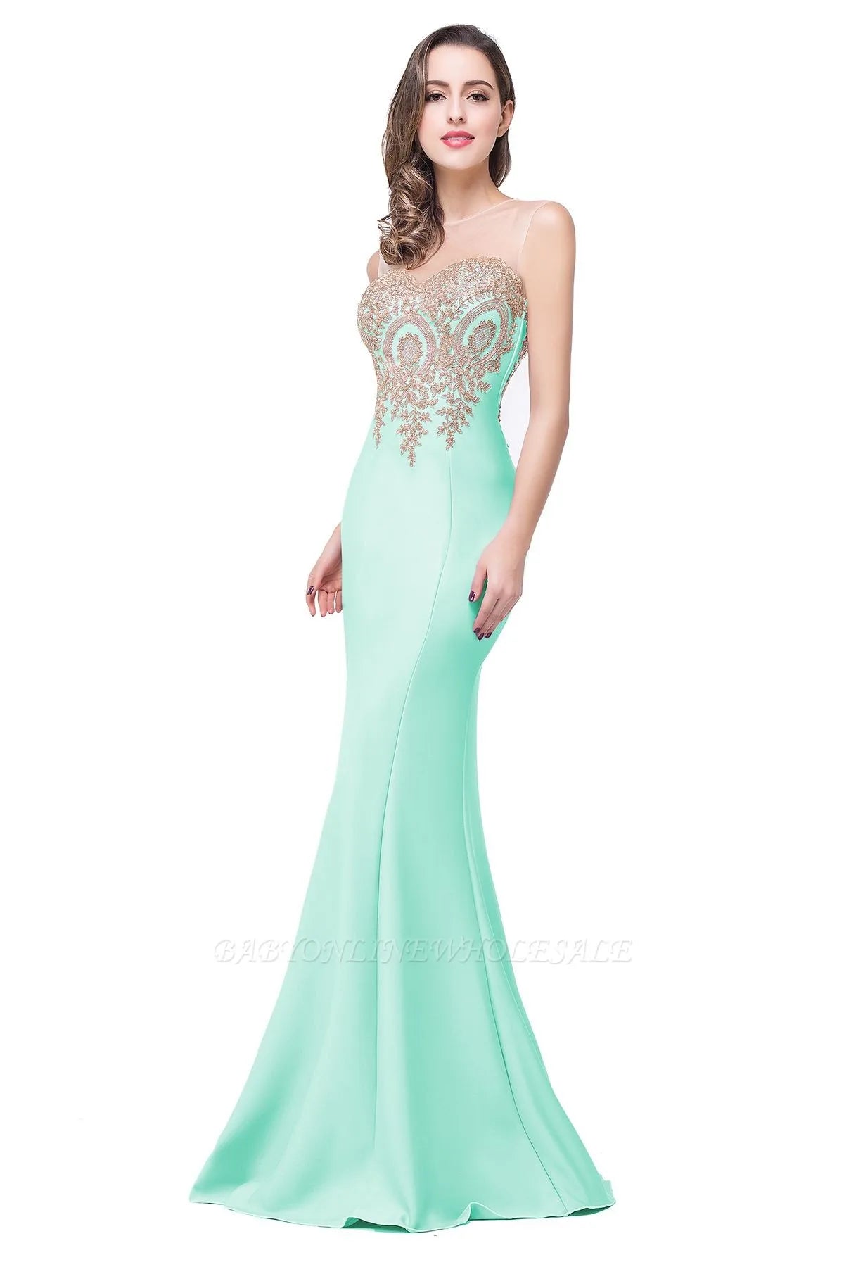 Elegant Mermaid Evening Dress Women Sweetheart Illusion Golden Appliques Lace Wedding Party Prom Gown Robe de Soiree