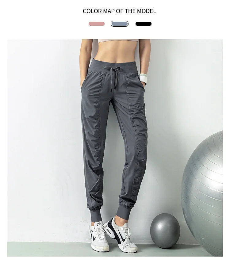Fabric Drawstring Running Sport Joggers Women Quick Dry Athletic Gym Fitness Sweatpants with Two Side Pockets Exercise Pants