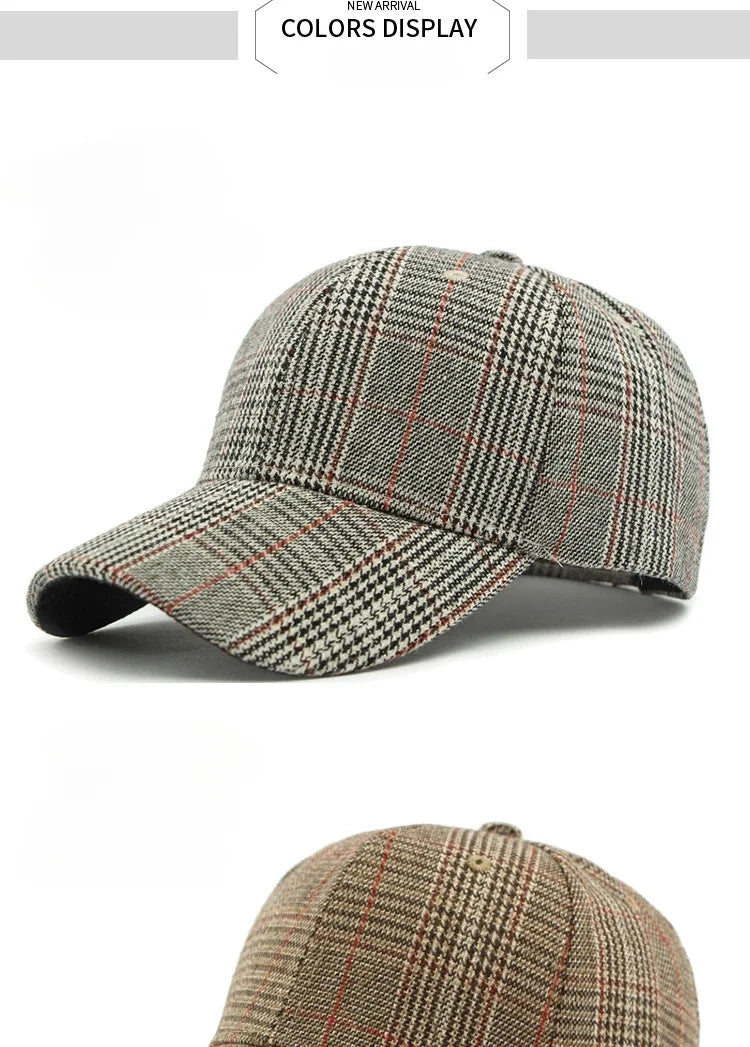 Spring Autumn Women's Baseball Cap Cotton Classic Checkered Snapback Hat Men Women British Style Hard Top Sunshade Hat