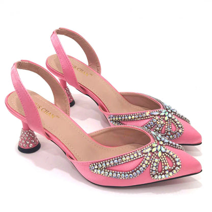 Yellow Classy Bowknot Pointed Toe Women's Shoes High Heel Elegant Sandals Shallow Mouth Shoes Bag Set Women