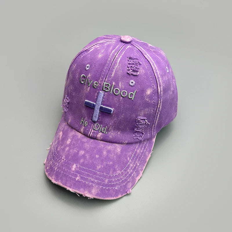 New Unisex Letter Tie-dye Embroidery American Vintage Baseball Hats Versatile Fashion ins Broken Breathable Casual Peaked Caps
