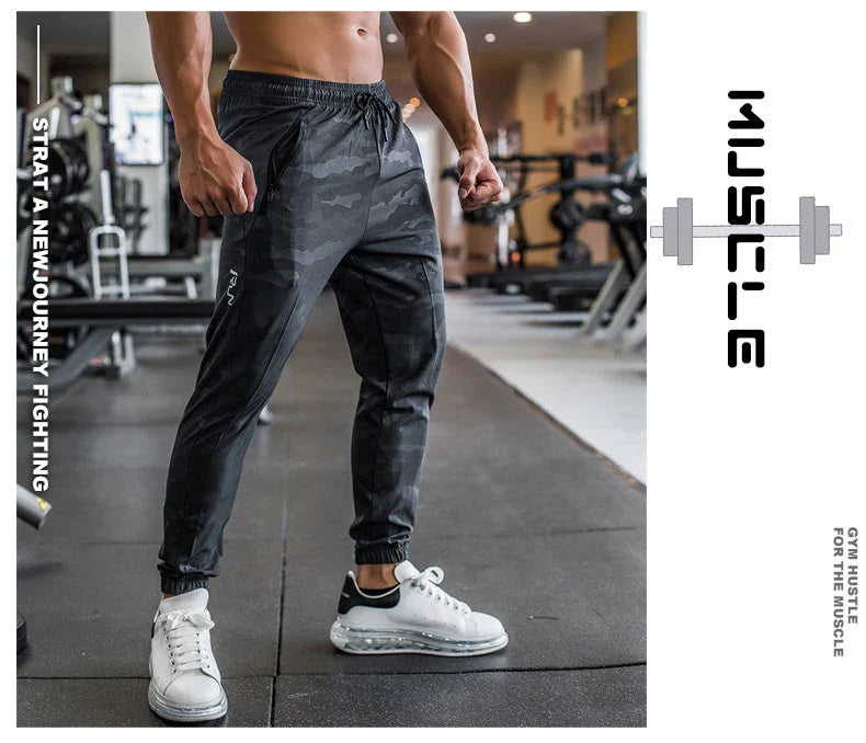 High Quality Camouflage Sweatpants Men Gym Fitness Sports Trousers Running Trackpants Elastic Dry Fit Zipper Pockets Long Pants