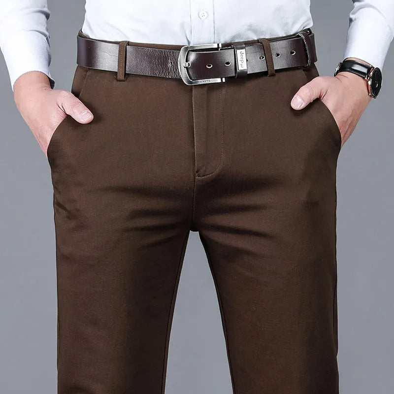 Business Men's 98% Cotton Straight Casual Pants Plus Size Loose Stretch Autumn Winter Office Trousers Classic Male Clothing