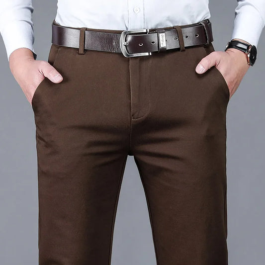 Business Men's 98% Cotton Straight Casual Pants Plus Size Loose Stretch Autumn Winter Office Trousers Classic Male Clothing