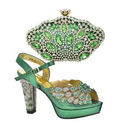 New Arrival Italian Party Shoes and Bag Set Decorated with Rhinestone African Women Wedding Shoes Bride Plus Size Women Shoes 43