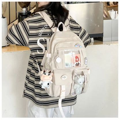 New Cute Nylon Backpack Suitable for Young Girls, Female Students, and Ladies, Multi-Pocket Student Backpack