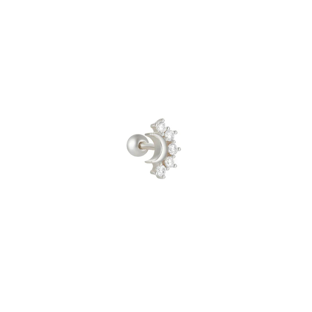 1PC 925 Sterling Silver Crown Horse Eye Zircon Heart Flat Head Cartilage Piercing Stud Earring For Women Claasic Earring